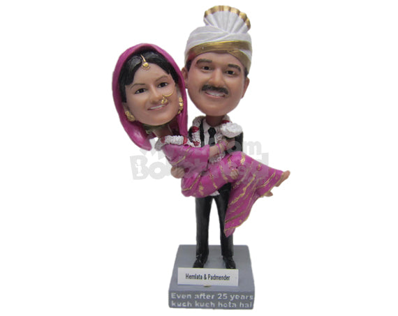 Custom Bobblehead Indian Groom Carrying Traditional Bride In His Arms - Wedding & Couples Bride & Groom Personalized Bobblehead & Cake Topper Custom Bobblehead Indian Groom Carrying Traditional Bride In His Arms - Wedding & Couples Bride & Groom Personalized Bobblehead & Cake Topper